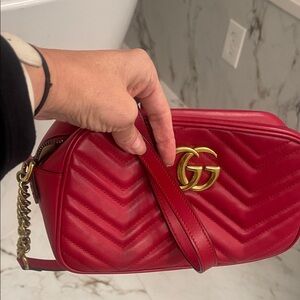 Gucci Red Crossbody Bag with Gold Accents